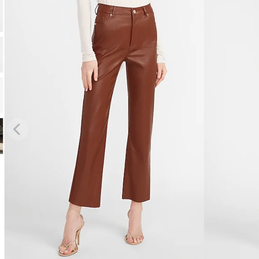 Express Super High Waisted Vegan Leather Cropped Straight Pant
